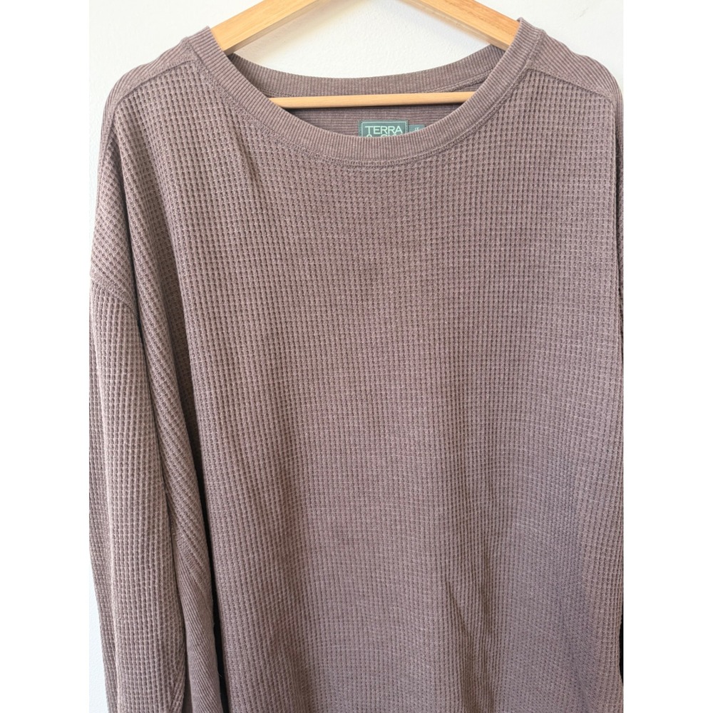 Terra & Sky Women's Waffle Knit Long Sleeve Shirt – Brown – Size 1X - Picture 2 of 4